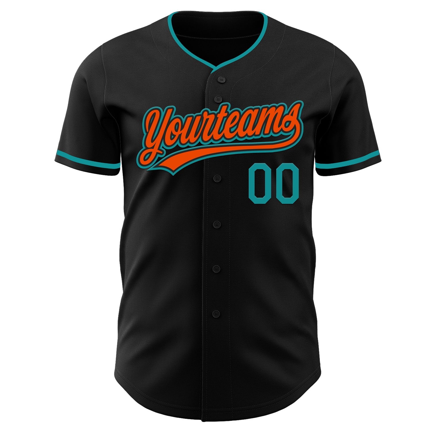 Custom Black Teal-Orange Authentic Baseball Jersey