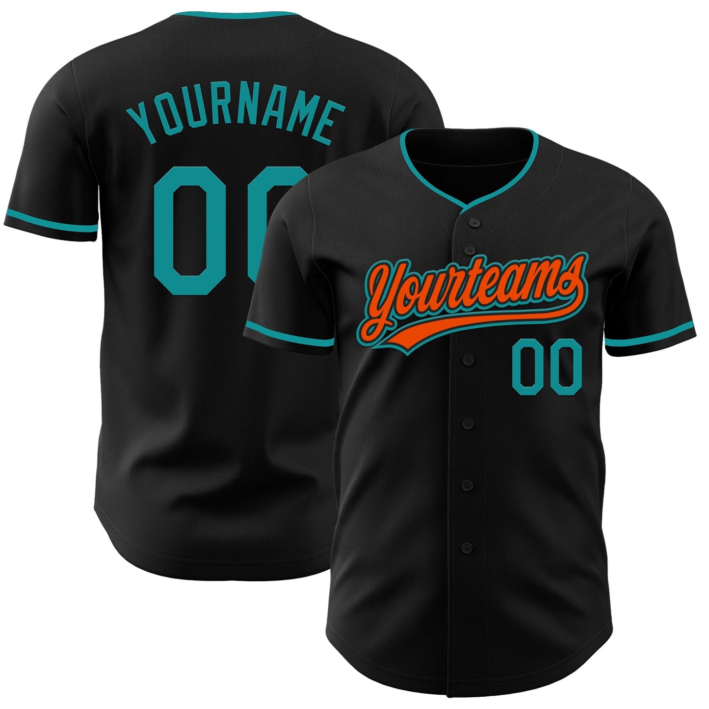 Custom Black Teal-Orange Authentic Baseball Jersey