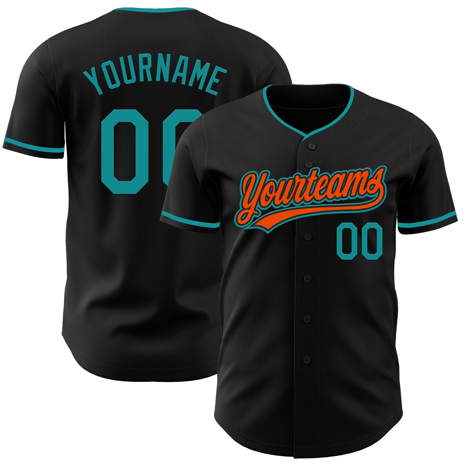 Custom Black Teal-Orange Authentic Baseball Jersey