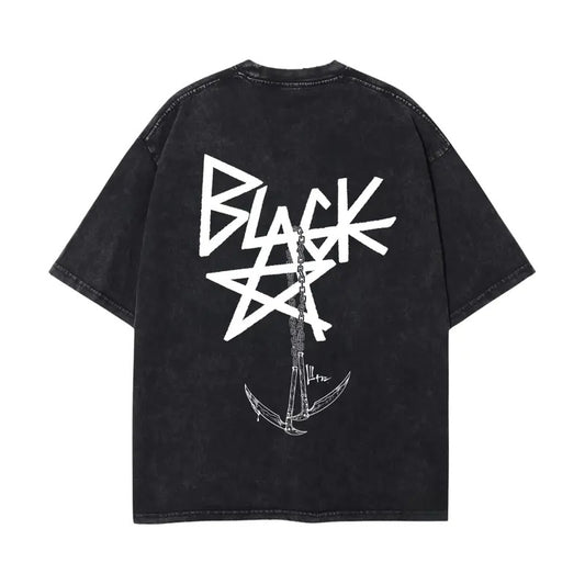 Blackstar X Chain Scythe Soul Eater Washed Heavy Cotton Shirt - Anime Oversize T-Shirt - Classic Menswear in Black with...