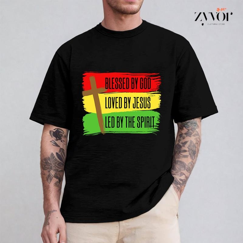 Blessed by God Loved by Jesus Black History Month Christian T-Shirt Casual Style Crew Neck Short Sleeve T-Shirt Tops...