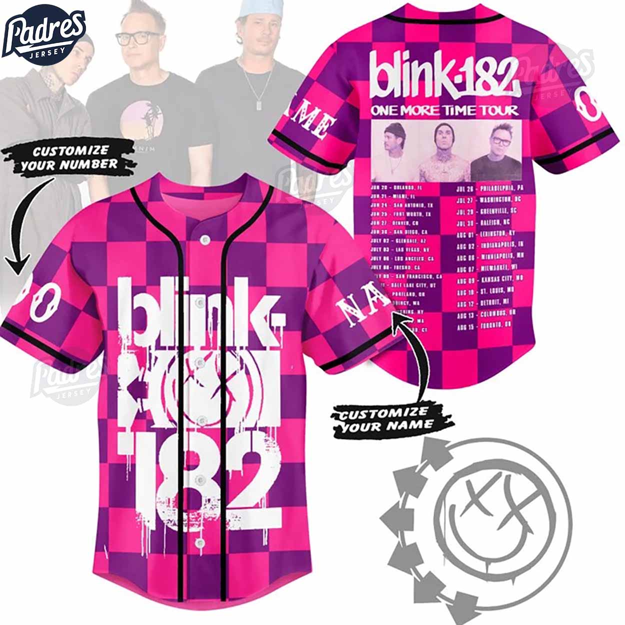 Blink-182 One More Time Pink Baseball Jersey Style - Padres Jersey Oasis: Elevate Your Baseball Style Game... (Image 1)