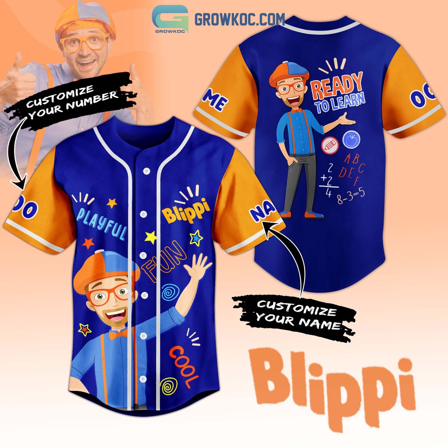 Blippi Ready To Learn Fun Cool Personalized Baseball Jersey
