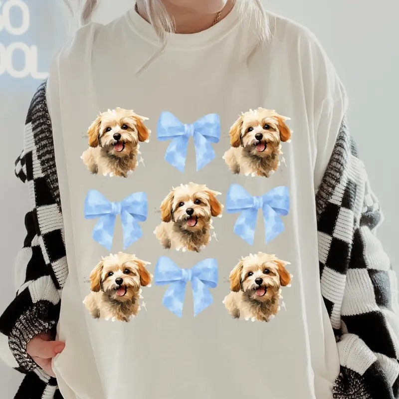 Blonde Maltipoo with bows Shirt~ Unisex Apparel Relaxed Fit Printed In The USA Clothing Womenswear Casual Comfort Cotton...