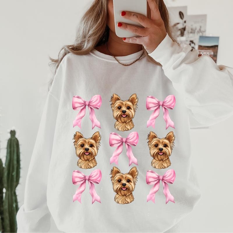 Blonde Yorkie with bows Sweatshirt ~ Sweatshirt Unisex Apparel Relaxed Fit Printed in the USA Clothing Womenswear Casual...