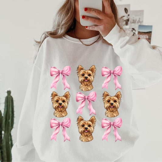 Blonde Yorkie with bows Sweatshirt ~ Sweatshirt Unisex Apparel Relaxed Fit Printed in the USA Clothing Womenswear Casual...