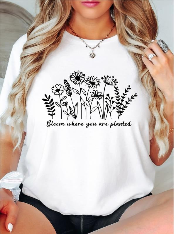 Bloom Where You Are Planted T-Shirt, Cute Wildflower Shirt, Plant Lover Tee, Gardening Gifts Tee, Religious Short Sleeve,...