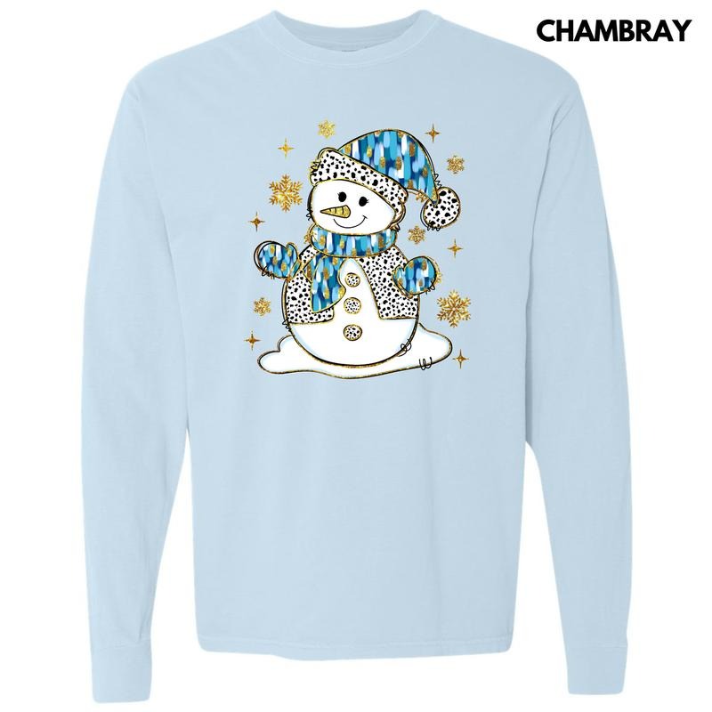 Blue & Gold Spotted Snowman Long Sleeve Comfort Colors T-Shirt 'NLB' Hoodie, Sweatshirt | WearSparks.com