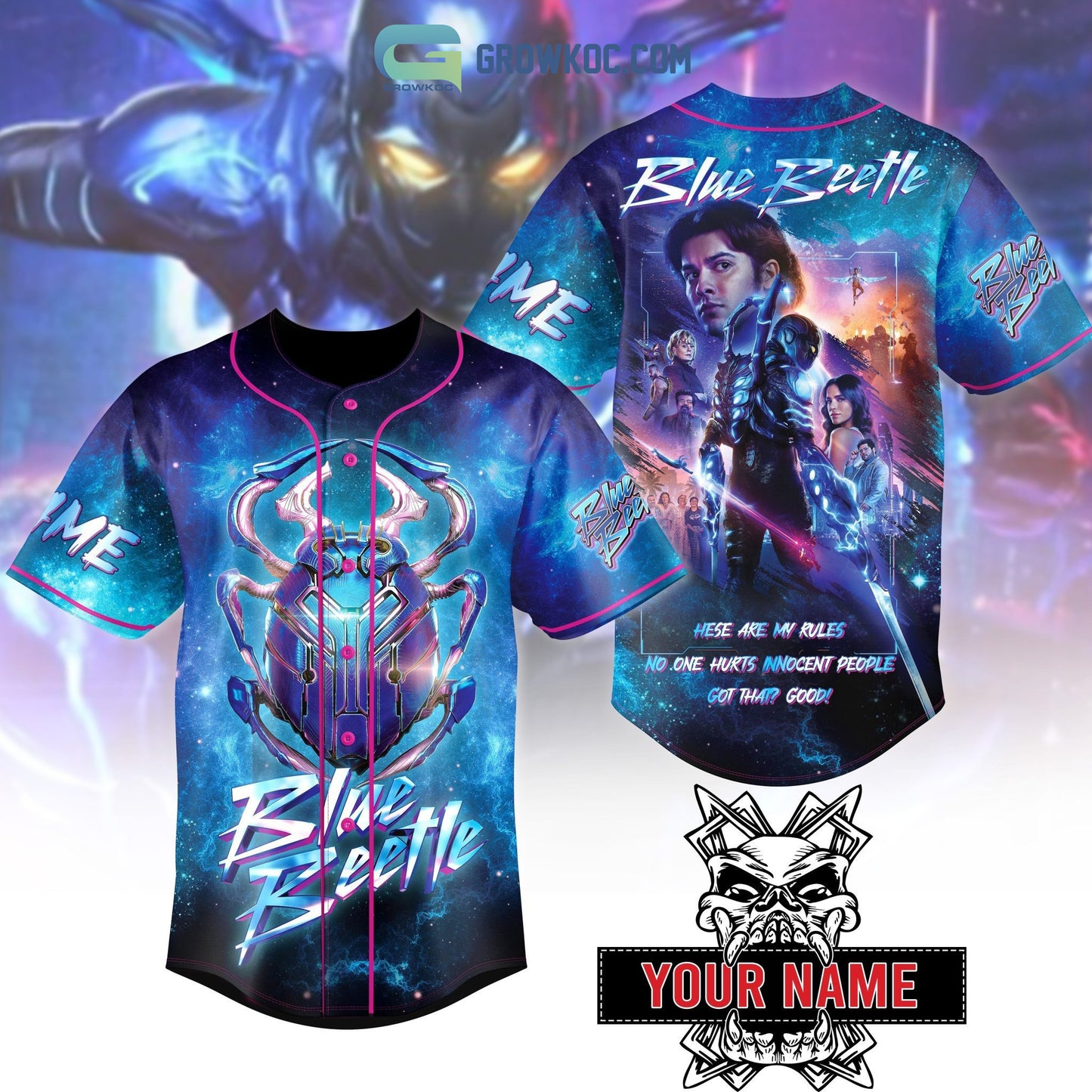 Blue Beetle Hese Are My Rules No One Hurts Innocent People Personalized Baseball Jersey