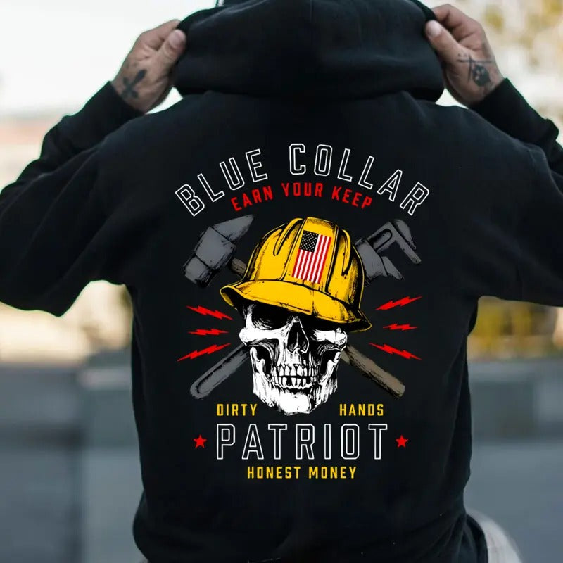 Blue Colar Earn Your Keep Patriot Back Side Printed T-shirt - Crewneck Sweatshirt