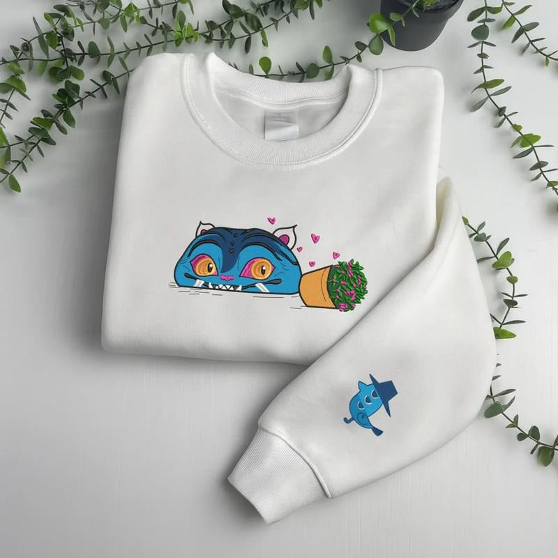 Blue Demon Tiger and Bird Embroidered Sweatshirt, KPop Demon Hunter Tiger, Huntrix Universe Fan Merch, Saja Girls Mira...