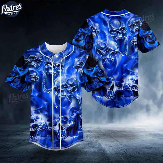 Blue Flame Pile Skull Baseball Jersey - Padres Jersey Oasis: Elevate Your Baseball Style Game T-Shirts, Hoodie, Sweatshirt
