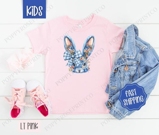 Blue Floral Bunny Kids Shirt - Easter Children's Tshirt - Cute Youth Tee Gildan Hoodie, Sweatshirt | WearSparks.com