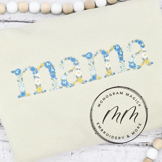 Blue Floral Mama Sweatshirt Embroidered T-Shirts, Hoodie | WearSparks.com