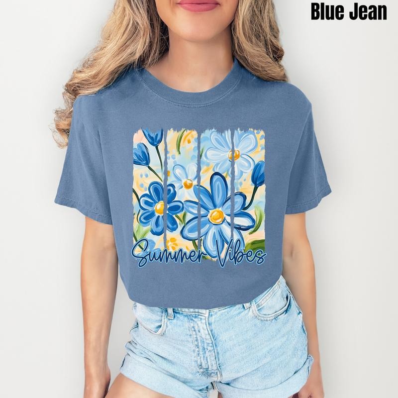 Blue Flower Summer Vibes Comfort Colors T-Shirt 'NLB' Hoodie, Sweatshirt | WearSparks.com