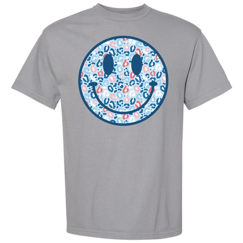 Blue Patriotic Cheetah Happy Face Comfort Colors T-Shirt 'NLB' Hoodie, Sweatshirt | WearSparks.com
