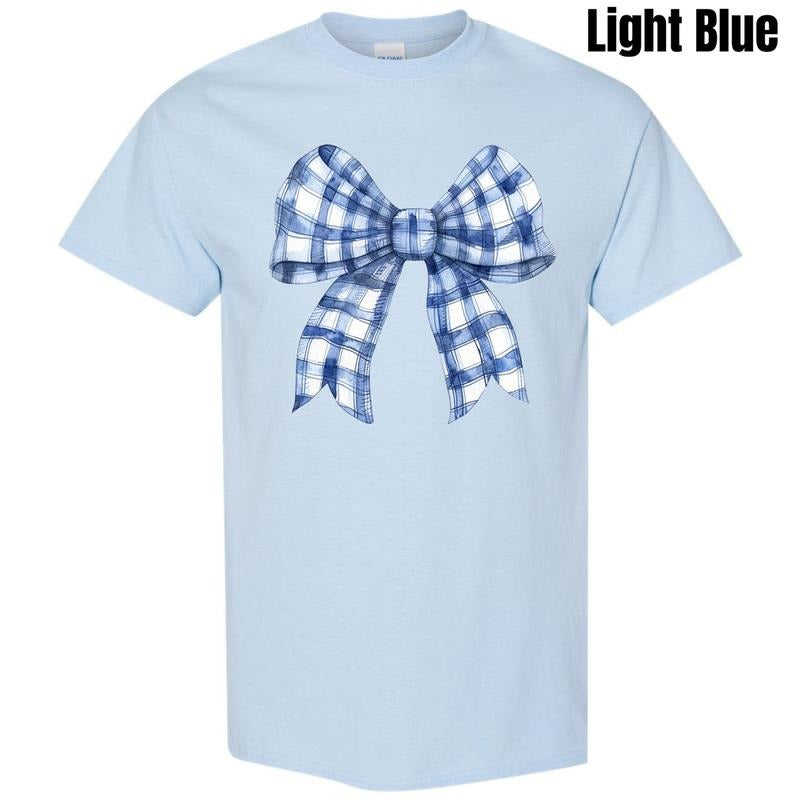 Blue Plaid Big Bow Gildan Short Sleeve T-Shirt 'NLB' Hoodie, Sweatshirt | WearSparks.com