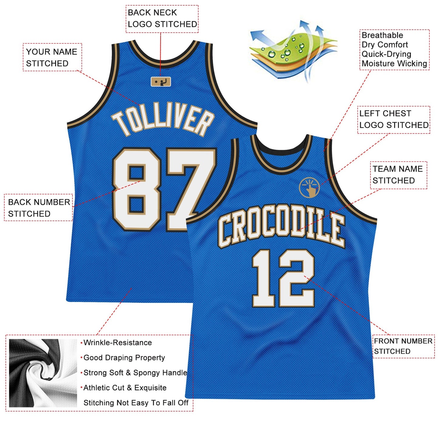 Custom Blue White-Old Gold Authentic Throwback Basketball Jersey T-Shirts, Hoodie, Sweatshirt | WearSparks.com (Image 2)