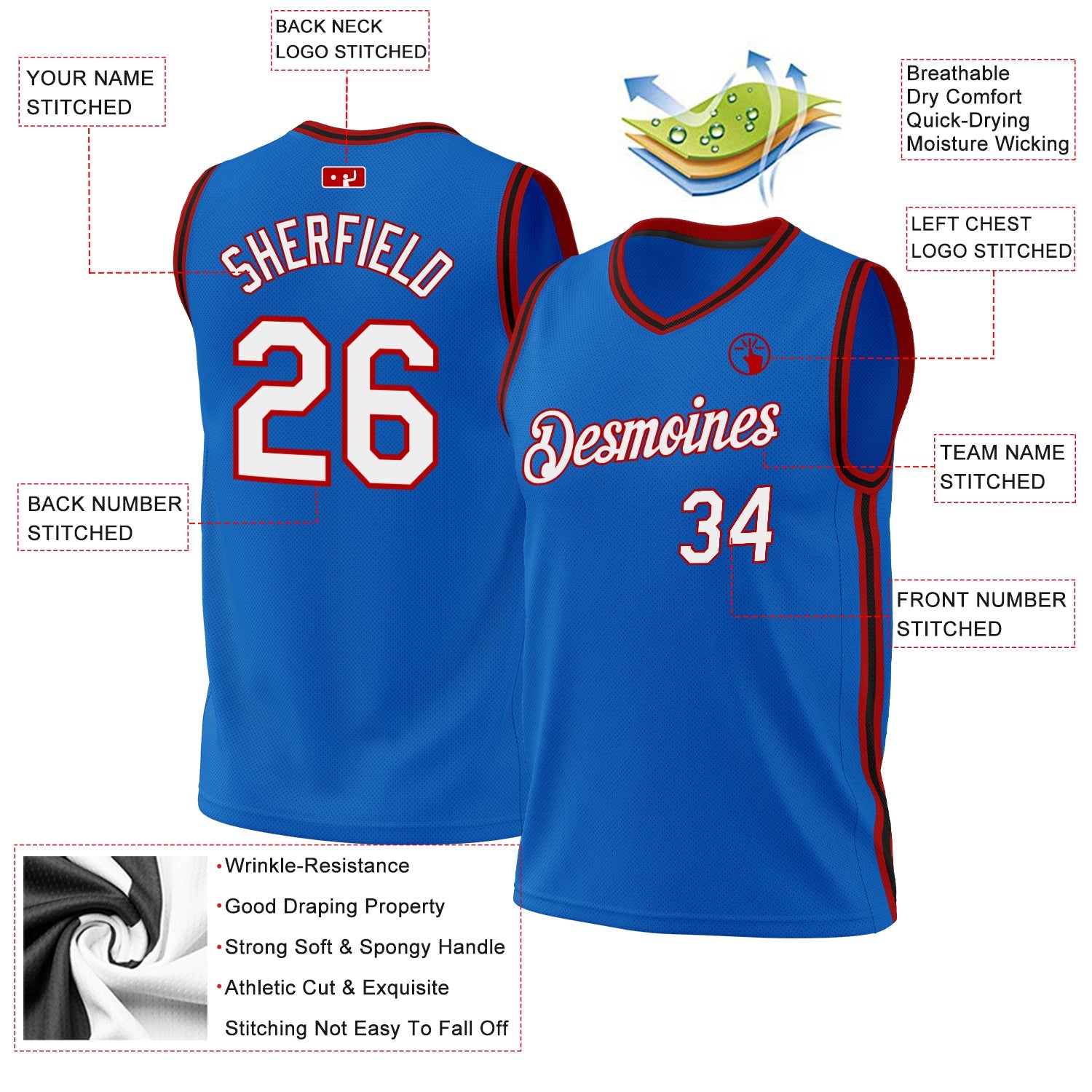 Custom Blue Red-Black Authentic Throwback Basketball Jersey T-Shirts, Hoodie, Sweatshirt | WearSparks.com (Image 3)