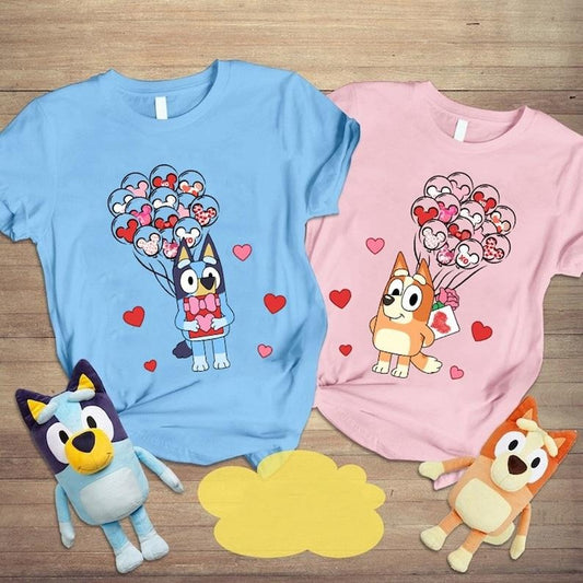Bluey Bingo Couple Valentine Shirts | Bandit Heeler And Chilli Heeler Valentine Sweatshirt | Bluey Characters Lovers Tee...