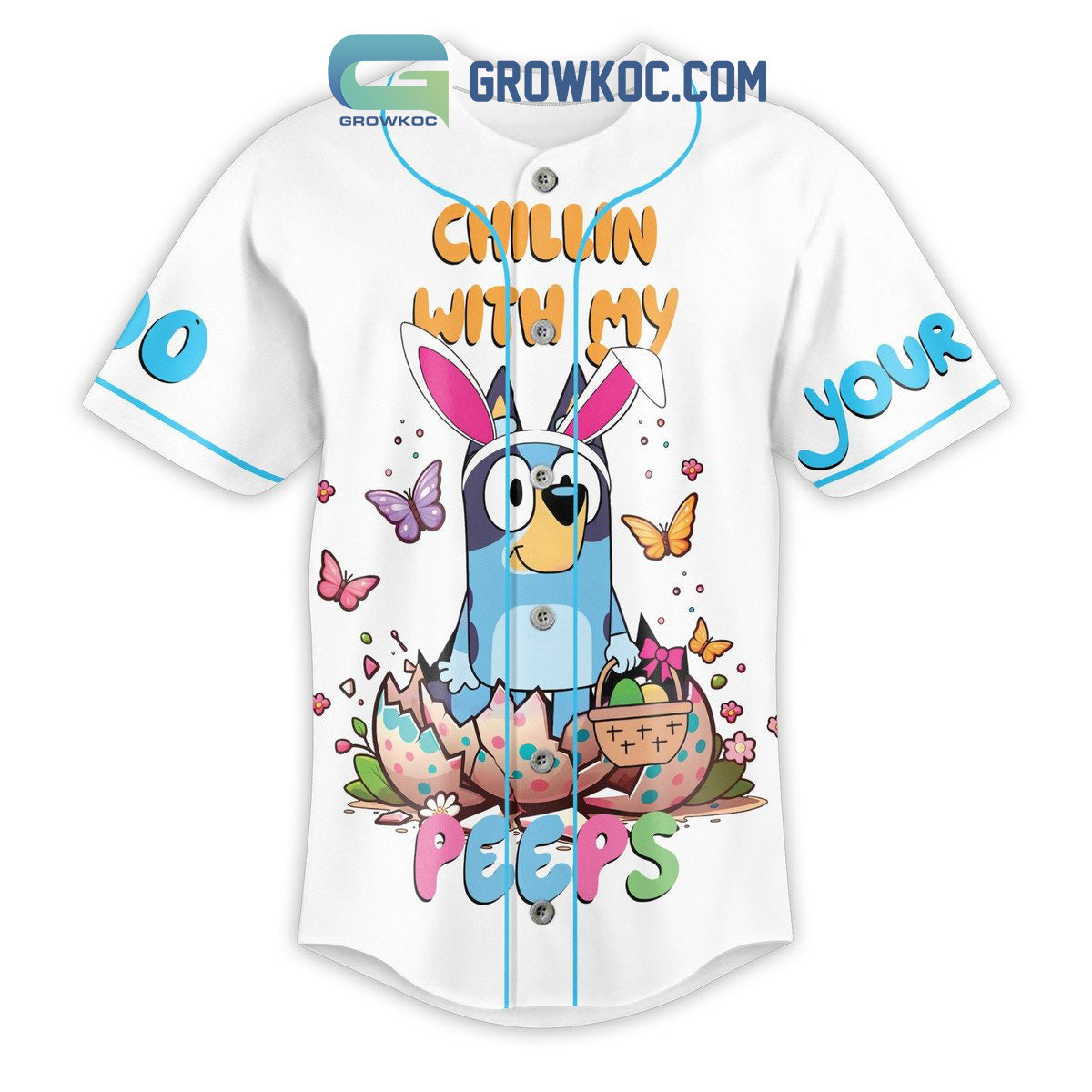 Bluey Chillin With My Peeps Easter Is More Fun With My Peeps Personalized Baseball Jersey