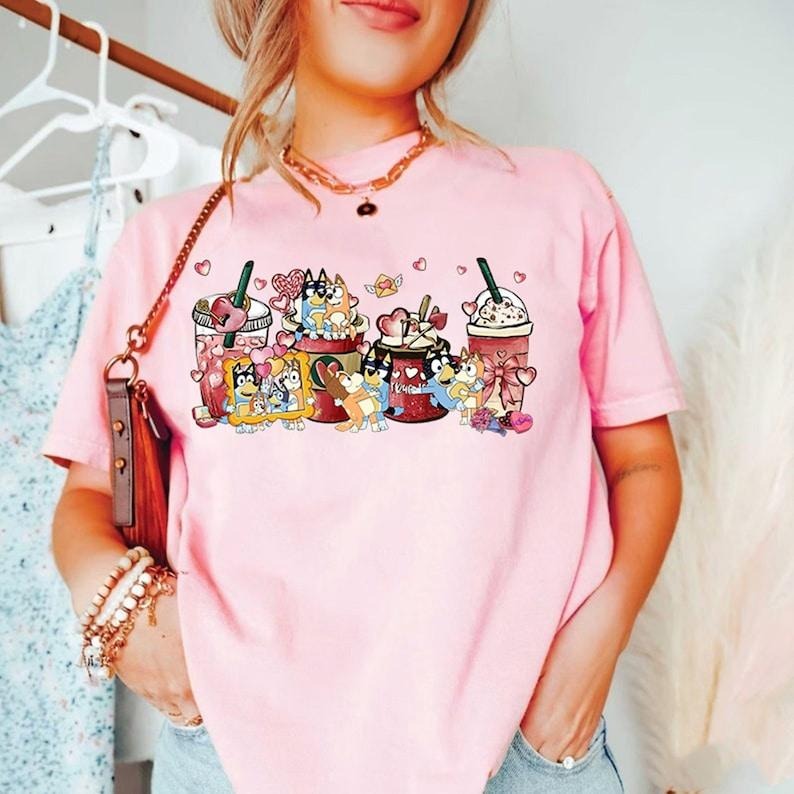 Bluey Coffee Valentine Sweatshirt, Happy Valentine'S Day Bluey, Bluey Mum Dad Shirts, Bluey Family Shirts, Bandit Heeler...