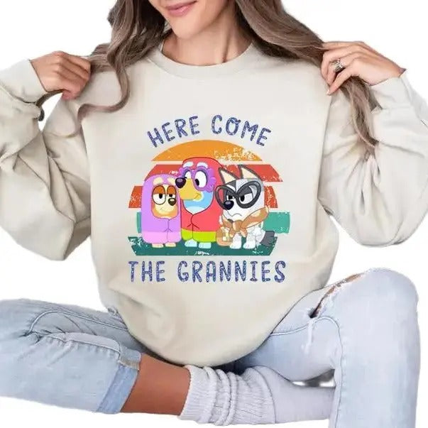 Bluey Here Come The Grannies Shirt, Bluey Shirt Hoodie, Sweatshirt | WearSparks.com