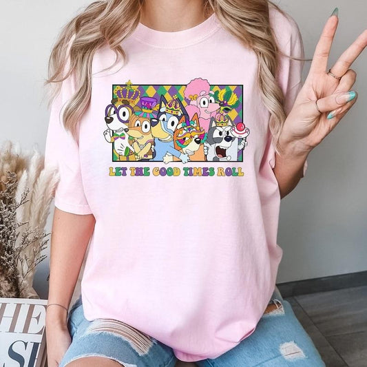 Bluey Mardi Gras Let The Good Times Roll Shirt, Bluey New Orleans, Family Fat Tuesday New Orleans Shirt Fleur De Lis...