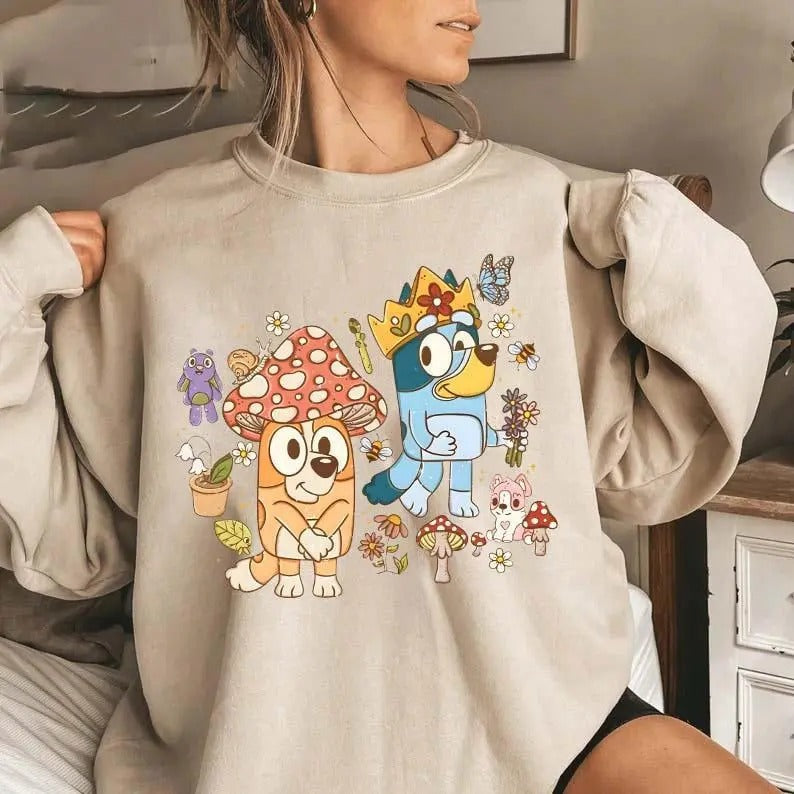 Bluey Mushroom World Shirt, Bingo Mushroom Shirt, King Bluey Sweatshirt Hoodie | WearSparks.com
