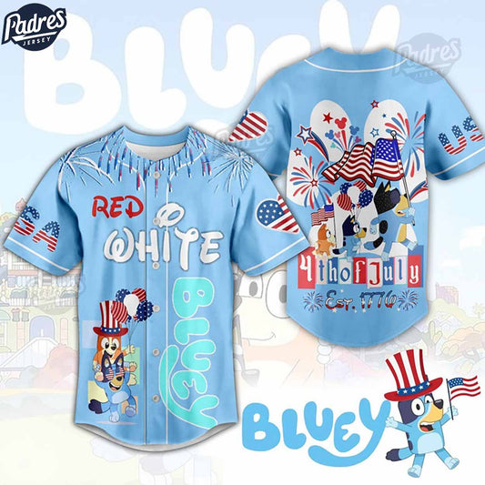 Bluey Red White 4th Of July Est 1776 Baseball Jersey - Padres Jersey Oasis: Elevate Your Baseball Style Game... (Image 1)