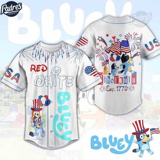 Bluey Red White 4th Of July Est 1776 White Baseball Jersey - Padres Jersey Oasis: Elevate Your Baseball Style... (Image 1)