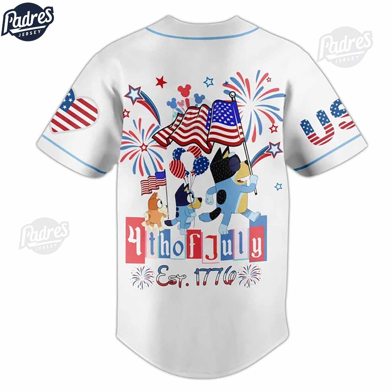 Bluey Red White 4th Of July Est 1776 White Baseball Jersey - Padres Jersey Oasis: Elevate Your Baseball Style... (Image 3)