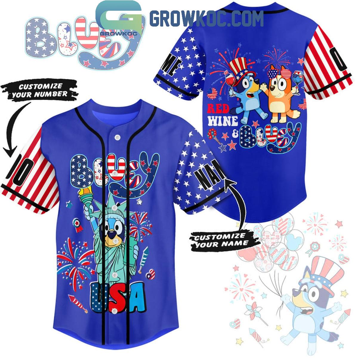 Bluey Red Wine And Bluey Fan Personalized Baseball Jersey