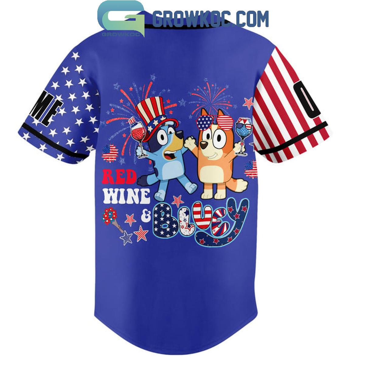 Bluey Red Wine And Bluey Fan Personalized Baseball Jersey