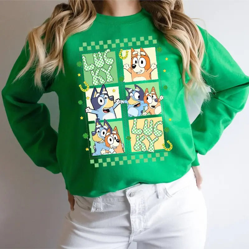 Bluey St. Patrick's Day Shirt, Shamrock Sweatshirt, Womens st patricks, Lucky Sweatshirt, Bluey Trending, Sale Bluey,...