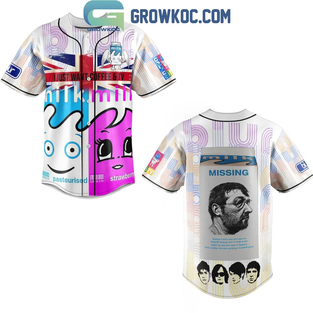 Blur Graham Coxon Missing I Just Want Coffee And TV Baseball Jersey