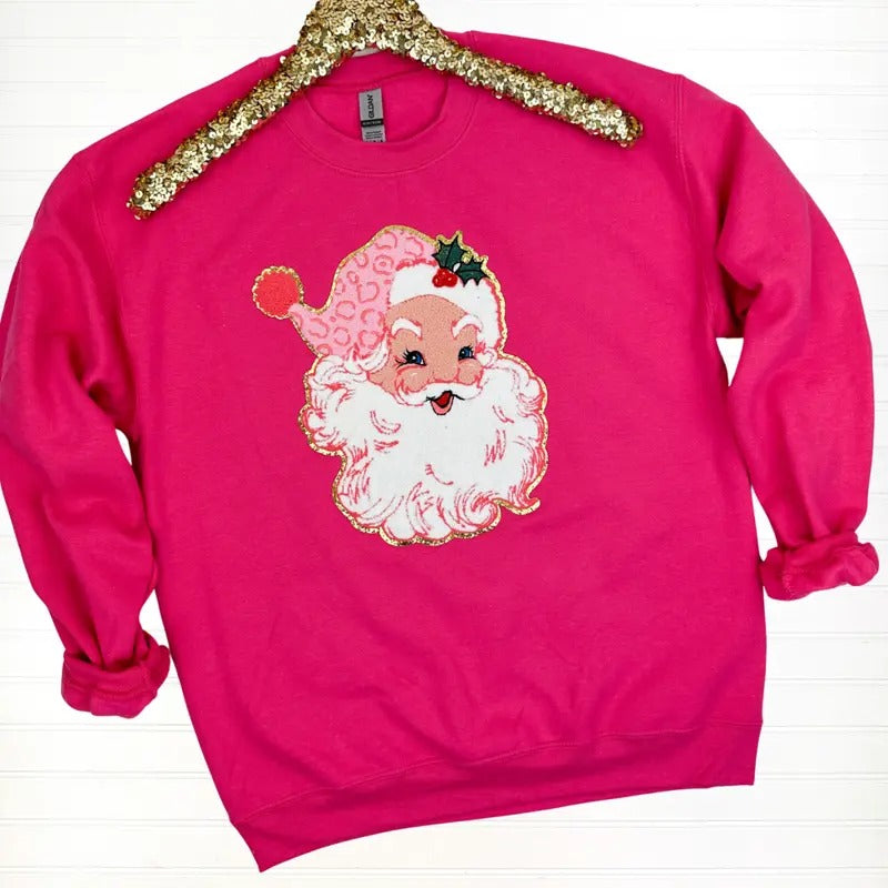 Blushing Pink Santa Patch Sweatshirt T-Shirts, Hoodie | WearSparks.com