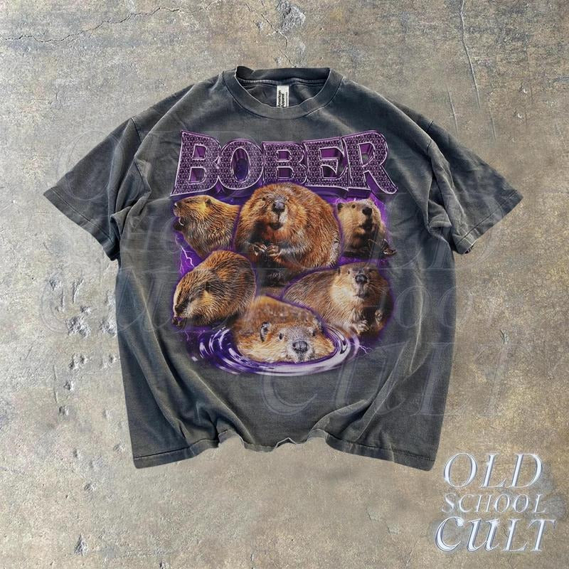 Bober Meme Vintage Style Graphic Shirt, Beaver Funny Retro Tee, 2000s Nature Black Shirt, Meme Unisex Oversize Tee, Cute...