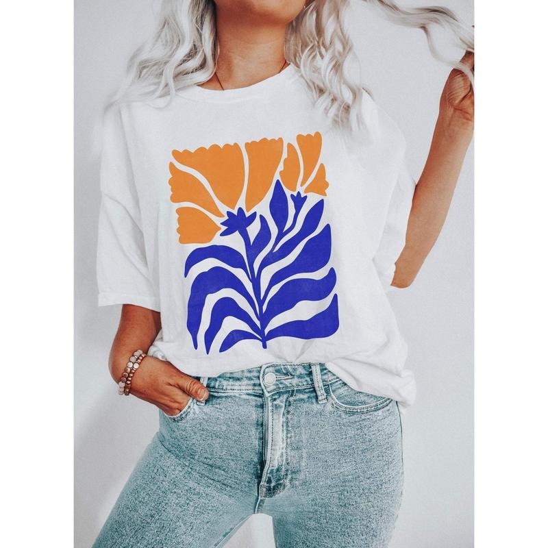 Boho Botanical Blue and Orange Wildflower T-Shirtstyle{n002}3 T-Shirts, Hoodie, Sweatshirt | WearSparks.com