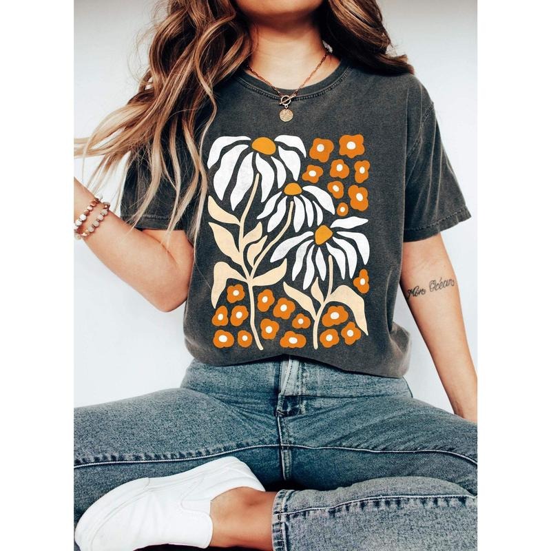 Boho Botanical Daisy Art Nouveau Floral T-Shirtstyle{n002}5 T-Shirts, Hoodie, Sweatshirt | WearSparks.com