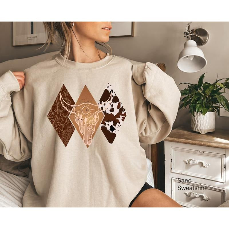 Boho Bull Skull Shirt, Women's Country Rodeo Tee, Western Cowgirl Sweatshirt, Bullhead Hoodie | WearSparks.com