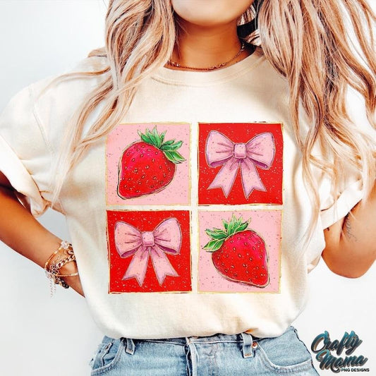 Boho Coquette Strawberry Preppy Summer Pink Coquette Bow Retro Summer Shirt Boho Strawberry Trendy Summer T-Shirt Hoodie,...