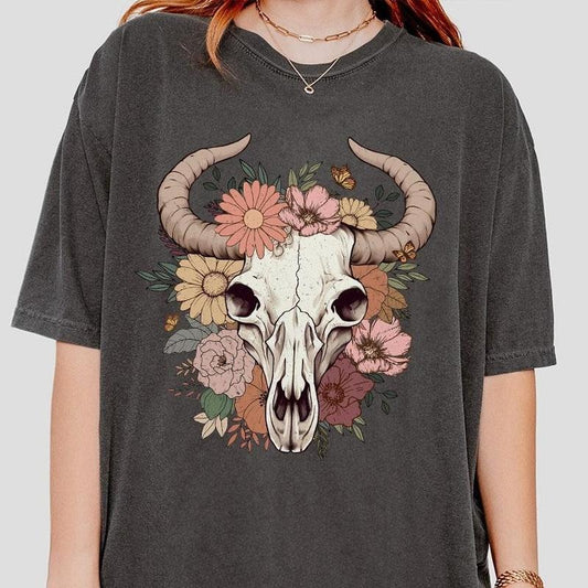 Boho Cow Skull Shirt,  Wild West Shirt, Howdy Shirt, Vintage Howdy T-Shirt, Graphic Wild West Tee, Cowgirl Shirt for...