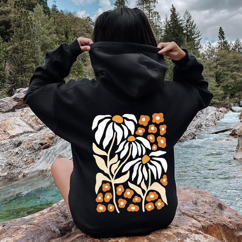 Boho Daisies, Boho Retro Floral Design Hoodie T-Shirts, Sweatshirt | WearSparks.com