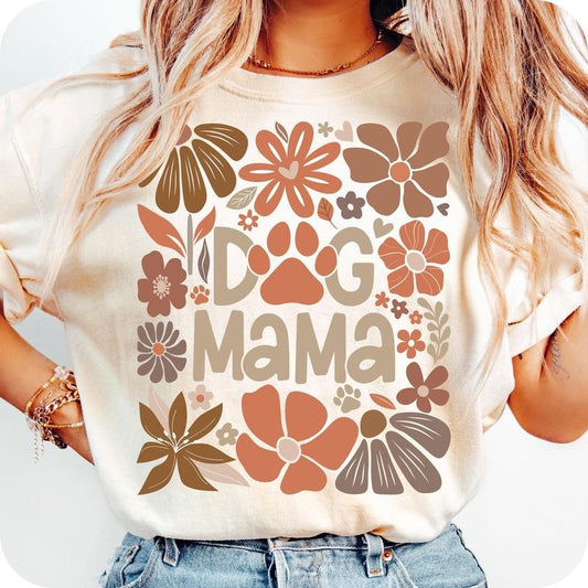 Boho Dog Mama Floral T- Shirt, Dog Mama T- Shirt, Dog Lover T- Shirt, Mom Life T- Shirt Comfort Colors Hoodie, Sweatshirt