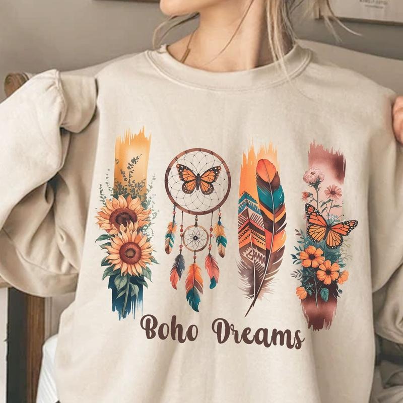 Boho Dreams Cozy Sweatshirt, Boho Butterfly Theme Shirt, Gift for Her, Mother's Day Gift, Brushstroke Boho Tee Hoodie