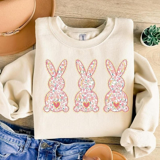 Boho Easter Bunny , Happy Easter , Pink Easter , Floral Spring , Girls Easter , Coquette Easter Bunny Floral Sweatshirt...