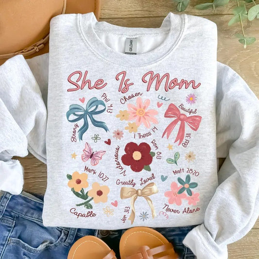Boho Floral Mama Shirt, She is Mom Shirt, Mothers Day Shirt, Christian Mama Shirt, Floral Spring Shirt, Bible Verse...
