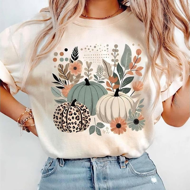 Boho Pumpkins Fall Tshirt, Leopard Pumpkin Boho Fall Shirt, Pumpkin Season Rustic Boho Tee, Trendy Fall Thanksgiving...