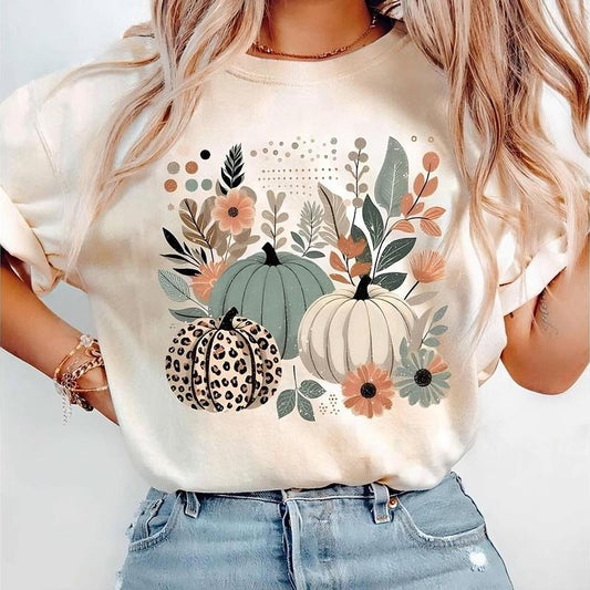 Boho Pumpkins Fall Tshirt, Leopard Pumpkin Boho Fall Shirt, Pumpkin Season Rustic Boho Tee, Trendy Fall Thanksgiving...